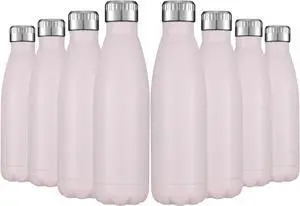 HASLE OUTFITTERS 17oz Stainless Steel Water Bottles Bulk, Vacuum Insulated Water Bottles Double Walled Powder Coated Reusable Metal Sports Water Bottles Keep Drinks Hot and Cold,Pink, 8Packs