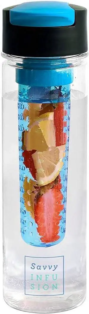 Flip Top Fruit Infuser Water Bottle - Unique Leak Proof Lid for Hikes, Outdoors - Dishwasher Safe Made with Tritan Shatter Proof Plastic - Great Gifts for Women - 24 Ounces Blue