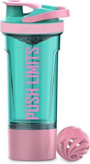 Artoid Mode Inspirational Fitness Workout Sports Protein Shaker Bottle 24-Ounce, Dual Mixing Technology with Shaker Balls & Mixing Grids Included, Twist and Lock Protein Box Storage Included