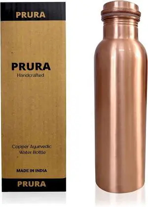Copper Water Bottle 100% Pure Copper Bottle for Drinking Water Leak Proof Joint Less Indian Water Drinking Copper Bottle for Home, Office, Hotel and Sports