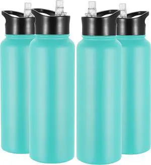 VEGOND 40 oz Insulated Water Bottle Bulk Stainless Steel Metal Water Bottles with Leak Proof Straw Lid & Spout Lid, Wide Mouth Double Walled Vacuum Travel Sports Bottle, 4 Pack