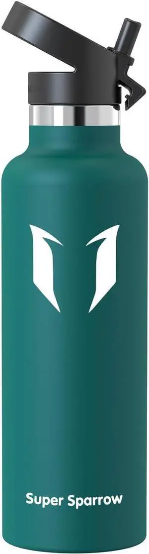 Super Sparrow Water Bottle Insulated - 17 Oz / 25 Oz / 32 Oz - Standard Mouth FlipFlow Flask - BPA Free, Leak Proof Drink Bottle- Ergonomic Straw Water Bottle for Work, Gym, Travel, Sports, Outdoor