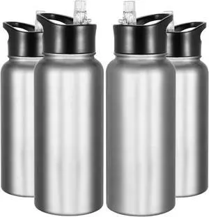 32 Oz Stainless Steel Insulated Water Bottle (4 pk), Leak Proof, Wide Mouth Lids, Double Walled Vacuum, BPA Free, Sport Bottles for Gym, Travel, Running, Hiking