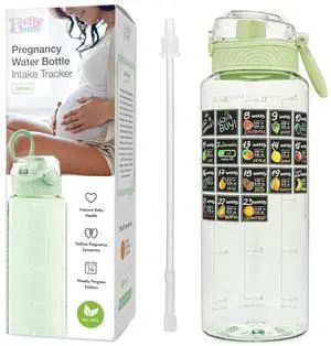 Pregnancy Water Bottle Tracker Must Haves for Expecting Moms Nausea Relief + Straw + BPA Free Green