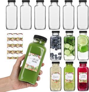 Alotpower 12 oz Glass Bottles with Lids 12Pack, Portable Glass Juice Bottles with Lids 12 oz (12fl.oz, Set of 12)