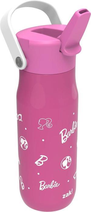 Zak Designs Barbie Harmony Water Bottle for Travel or At Home, 20oz Stainless Steel is Leak-Proof When Closed and Vacuum Insulated with Straw Lid and Carry Handle (Pink)