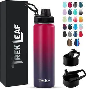 Travel Water Bottle with 3 Lids (Spout, Straw, Flip) Leak Proof, Quality, Vacuum Insulated, Stainless Steel (Mixed Berry, 22 oz)