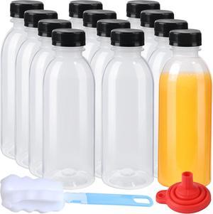 12 Pack 16oz(450ml) PP Heat-Resistant Plastic Juice Bottles With Caps-Plastic Smoothie Bottles-Reusable Bulk Beverage Containers with Lids For Juice, Beverage(Dishwasher Safe)