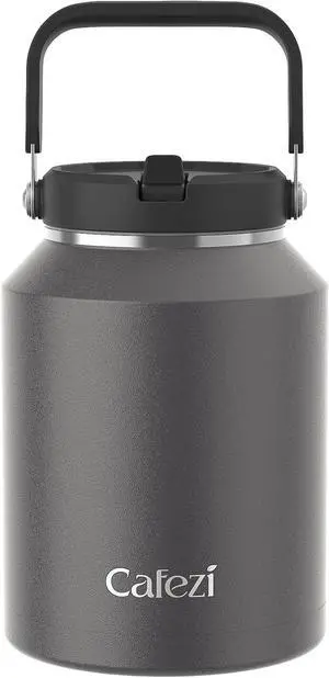 64 oz Insulated Water Bottle, Stainless Steel Water Bottles with Flip Straw and Top Handle, Leak Proof, No Sweat, Iced for 34 Hours, Vacuum Insulated Water Jug for Home, Office, Hiking, Car