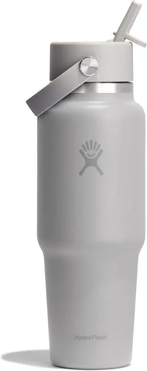 Hydro Flask Travel Water Bottle - Insulated Stainless Steel - Wide Straw Lid, Non Spill, Leakproof in 32 Oz Birch Gray