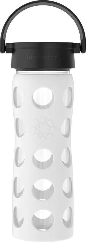 Lifefactory 16-Ounce BPA-Free Glass Water Bottle with Classic Cap and Protective Silicone Sleeve, Optic White