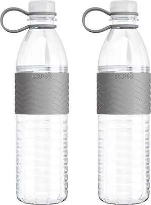 Copco Hydra 20 oz Tritan Water Bottle with Spill Resistant Lid & Non-Slip Sleeve (Set of 2) - BPA-Free, Dishwasher Safe, Fits Cup Holders, Great for Gym, Travel, Office - Durable & Lightweight (Grey)