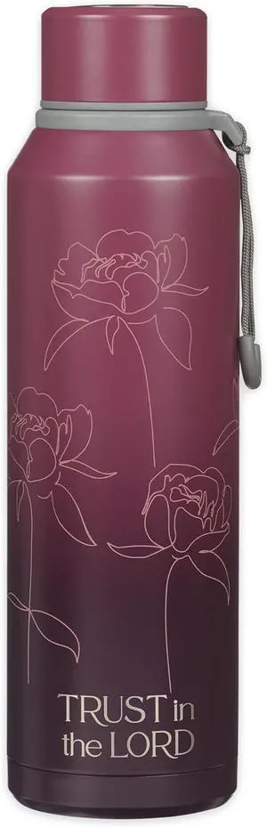 Christian Art Gifts Stainless Steel Double Wall Vacuum Sealed Insulated Water Bottle for Women: Trust in the Lord Bible Verse, Leak/Spill-proof, Scratch Resistant, Wide Mouth, Cute Plum Purple, 24 oz