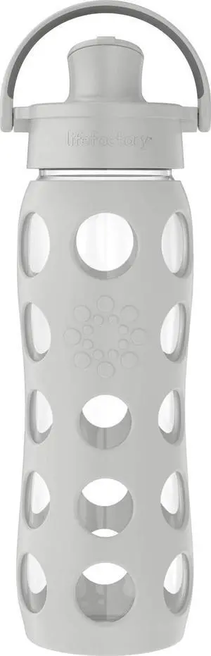 Lifefactory Active Flip Cap and Protective Silicone Sleeve, Stone Gray 22-Ounce Glass Water Bottle, 22oz