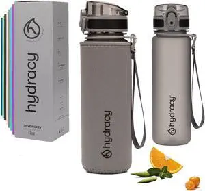 Hydracy Water Bottle with Time Marker -Large BPA Free Water Bottle & No Sweat Sleeve -Leak Proof Gym Bottle with Fruit Infuser Strainer & Times to Drink -Ideal for Fitness Sports & Outdoors
