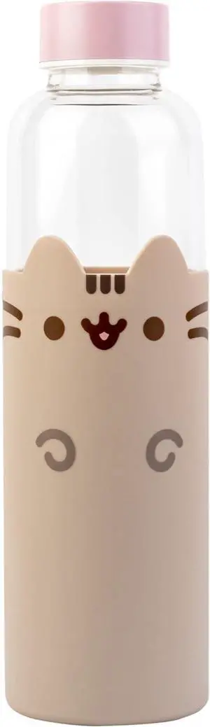 Erik Official Pusheen Glass Water Bottle - 500ml / 17oz - Kawaii Water Bottle - Water Bottle 500ml - Cute Gifts - Cute Water Bottle - Pusheen Gifts