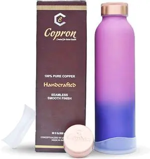 100% Pure Copper Water Bottle for Drinking 30 oz (900 ml) Leak Proof with Ayurveda Health Benefits  Modern Ombre Pink Coated Copper Drinkware for School, Office, Sports, Yoga, and Travel