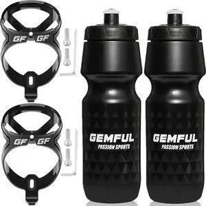 GEMFUL Bike Water Bottles with Bicycle Holder 750ml Mtb Cycling Squeeze 24 oz Sport Bottle 2 Pack