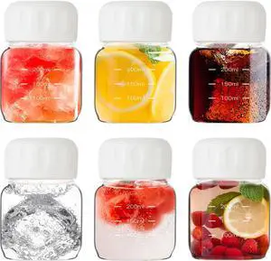 Danmu Glass Juice Bottles with Lids 10oz,Juicing Bottles Reusable Glass 100% Leakproof,Glass Bottles for Juicing,Water,Kombucha,Milk,Fruit Drinks,Milkshake,Borosilicate Glass,6 Pack,Dishwasher Safe