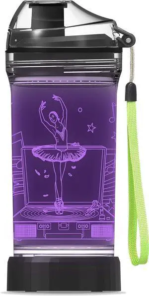 YuanDian Light Up Kids Water Bottle with 3D LED Light- 14 OZ Tritan BPA Free - 7 Color Light Cool Drinking Cups Gift for School Kids Girl Child (Ballet)