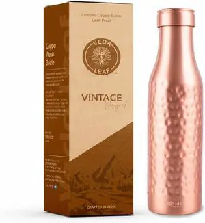 Copper Water Bottle, 950 ML (32.5 Oz) Antique Design, Handcrafted Ayurvedic Copper Water Bottle, Certified Pure Copper Water Bottle Vessel (Vintage Hammer)