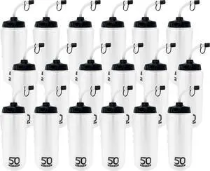 50 Strong 1 Liter Water Bottle with Straw  18-Pack Easy-Squeeze Sports Bottles with Long Straw & Built-In Finger Grip  BPA-Free & Made in USA  Ideal for Hockey & Team Sports