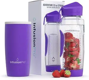 Infusion Pro 32 oz Fruit Infuser Water Bottle with Straw Lid : Insulated Sleeve : 50 Recipe Fruit Infusion eBook : Bottom Loading, Large Water Infuser for More Flavor : Unique Gift Idea