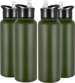VEGOND 40 oz Insulated Water Bottle Bulk Stainless Steel Metal Water Bottles with Leak Proof Straw Lid & Spout Lid, Wide Mouth Double Walled Vacuum Travel Sports Bottle, 4 Pack
