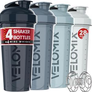 -4 PACK- 28 oz Shaker Cups for Protein Shakes - 4x Wire Whisk | Leak Proof Protein Shaker Bottles for Protein Mixes | Protein Shaker Bottle Pack | Mixer for Protein Shakes(Aqua Depths)