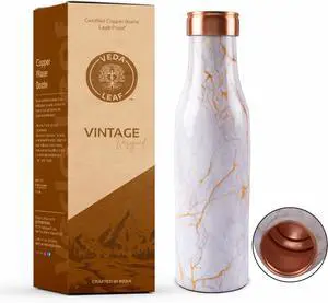 Copper Water Bottle, 950 ML (32.5 Oz) Antique Design, Handcrafted Ayurvedic Copper Water Bottle, Certified Pure Copper Water Bottle Vessel (Vintage Marble)