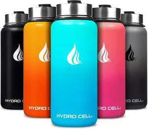 HYDRO CELL Stainless Steel Insulated Water Bottle with Straw - For Cold & Hot Drinks - Metal Vacuum Flask with Screw Cap and Modern Leakproof Sport Thermos for Kids & Adults (Teal/Blue 32oz)
