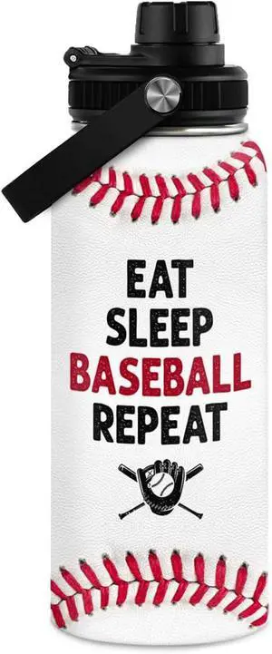 SANDJEST Baseball Water Bottle 32 Oz - Insulated Stainless Steel Sport Bottles with Lid - Baseball Gift for Men Players Fan Coach