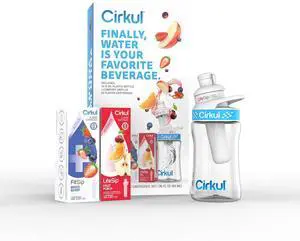 Cirkul 12oz BPA-Free Plastic Water Bottle Starter Kit for Kids with Blue Lid, 2 Flavor Cartridges (1 LifeSip Fruit Punch, 1 FitSip Mixed Berry)