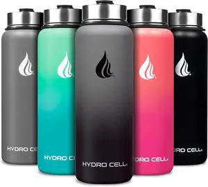 HYDRO CELL Stainless Steel Insulated Water Bottle with Straw - For Cold & Hot Drinks - Metal Vacuum Flask with Screw Cap and Modern Leakproof Sport Thermos for Kids & Adults (Graphite/Black 40oz)