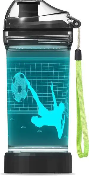 YuanDian Soccer Gifts, Light Up Kids Water Bottle with 3D Soccer Illusion Lamp- 14 OZ Tritan BPA Free - Cool Drinking Cups Gift for School Kids Boy Child Sport Soccer Lovers