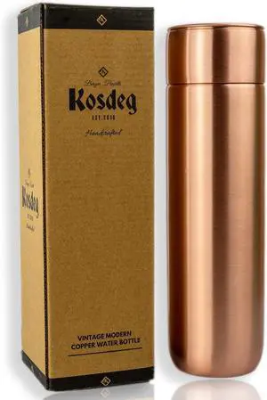 Copper Water Bottle - 16oz Vintage Modern Design - An Ayurvedic Copper Vessel For Drinking - Drink More Water, Lower Your Sugar Intake And Enjoy The Health Benefits