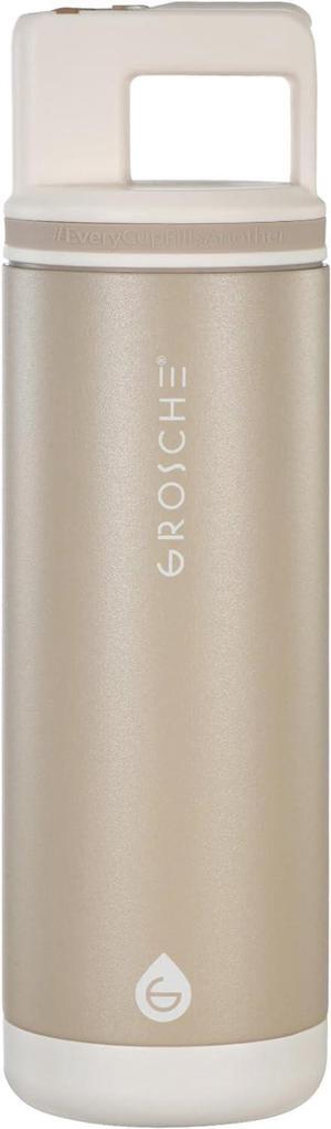 GROSCHE Alpine Flip n' Sip 20 oz Insulated Water Bottle - Stainless Steel, Leakproof Flask with Straw - Perfect for Gym, Travel & Outdoor Use - Keeps Water Cold up to 60 hrs - Sand Biege