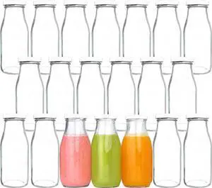 QAPPDA 12 oz Glass Bottles, Glass Milk Bottles with Lids, Vintage Breakfast Shake Container, Vintage Drinking Bottles with Chalkboard Labels and Pen for Party,Kids,Set of 20