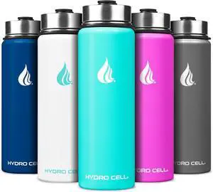 HYDRO CELL Stainless Steel Insulated Water Bottle with Straw - For Cold & Hot Drinks - Metal Vacuum Flask with Screw Cap and Modern Leakproof Sport Thermos for Kids & Adults (Teal 24oz)