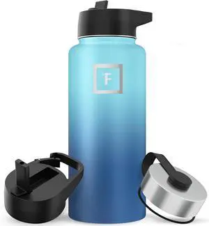 IRON °FLASK Camping & Hiking Hydration Flask with 3 Lids - Stainless Steel, Double Walled & Vacuum Insulated Water Bottle - Leak Proof & BPA Free 32 Oz