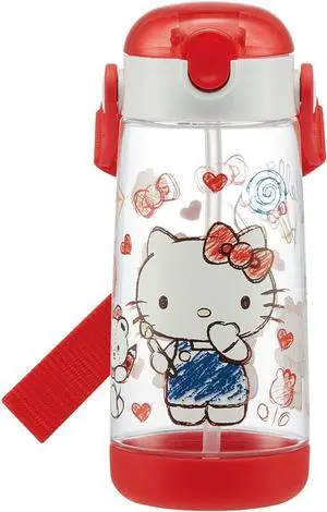 Skater PDSH5 Sanrio Hello Kitty Kids Water Bottle with Straw, Clear Bottle, 16.2 fl oz (480 ml), Silicone, Girls