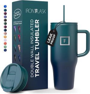 IRON °FLASK Co-Pilot Insulated Mug w/Straw & Flip Cap Lids - Cup Holder Bottle for Hot, Cold Drink - Leak-Proof - Water, Coffee Portable Travel Mug - Dark Night, 40 Oz
