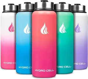 HYDRO CELL Stainless Steel Insulated Water Bottle with Straw - For Cold & Hot Drinks - Metal Vacuum Flask with Screw Cap and Modern Leakproof Sport Thermos for Kids & Adults (Coral/Punch 40oz)