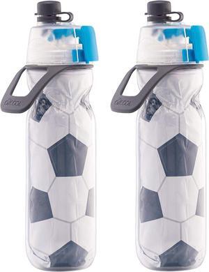 O2COOL Mist 'N Sip Misting Water Bottle 2-in-1 Mist And Sip Function With No Leak Pull Top Spout Reusable Sports Water Bottle - 20 oz (2 Pack Soccer)