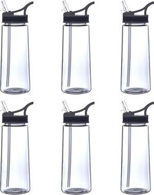 DISCOUNT PROMOS Plastic Sports Bottles with Spill Proof Lids 22 oz. Set of 6, Bulk Pack - Reusable, With Straw, Perfect for Gym, Outdoor Sports, Home, Office - Clear