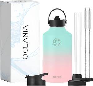 Oceania Flask Stainless Steel Water Bottles | Modern, Leakproof, Hydro BPA-Free, Insulated Water Bottle with 3 Lids, 3 Straws & 2 Straw Cleaning Brushes | Simple Camping & Hiking Water Bottles