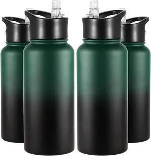 VEGOND 32 oz Insulated Water Bottle Bulk Stainless Steel Metal Water Bottles with Leak Proof Straw Lid & Spout Lid, Wide Mouth Double Walled Vacuum Travel Sports Bottle, 4 Pack