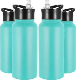 VEGOND 32 oz Insulated Water Bottle Bulk Stainless Steel Metal Water Bottles with Leak Proof Straw Lid & Spout Lid, Wide Mouth Double Walled Vacuum Travel Sports Bottle, 4 Pack