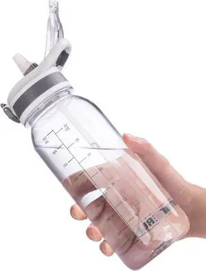 VENNERLI Water Bottle BPA-Free 32oz Water Bottles with Straw Lid Leakproof Tritan Water Jugs Dishwasher Safe Drinking for Home Fitness Outdoor Hiking Workouts (N-1L Clear)
