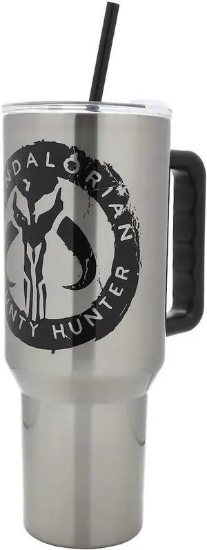 Bioworld Star Wars Mandalorian Mythosaur Skull Bounty Hunter Logo 40 Oz Silver Stainless Steel Tumbler